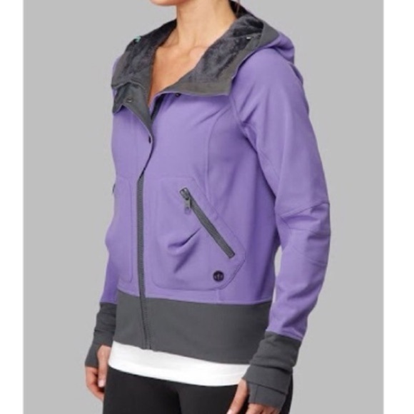 Lululemon Escapade Purple Grey Zip Up Midweight Hooded Fur Lined Coat - Picture 1 of 12